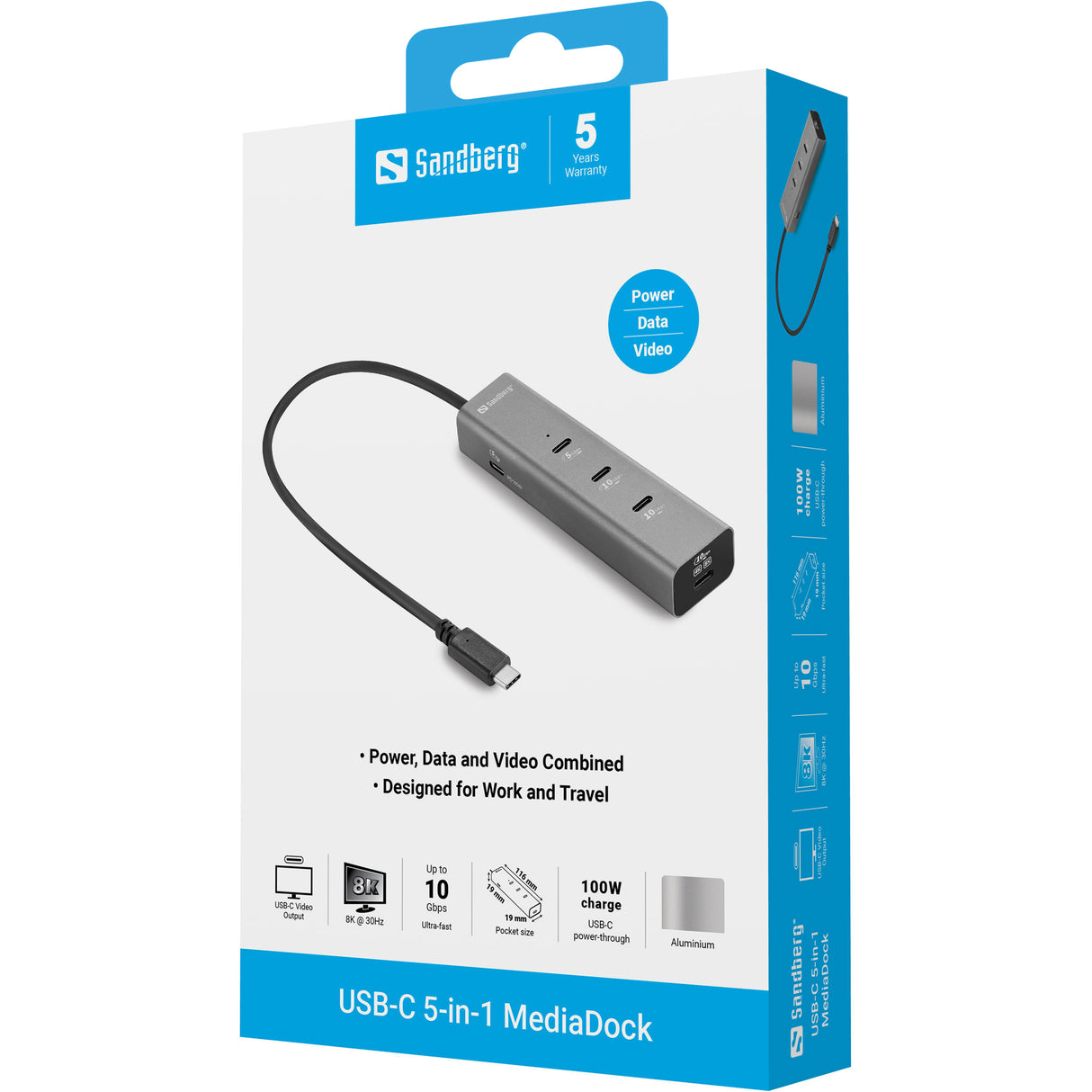 Sandberg 136-78 dockingstation Ledningsført USB 3.2 Gen 2 (3.1 Gen 2) Type-C Grå