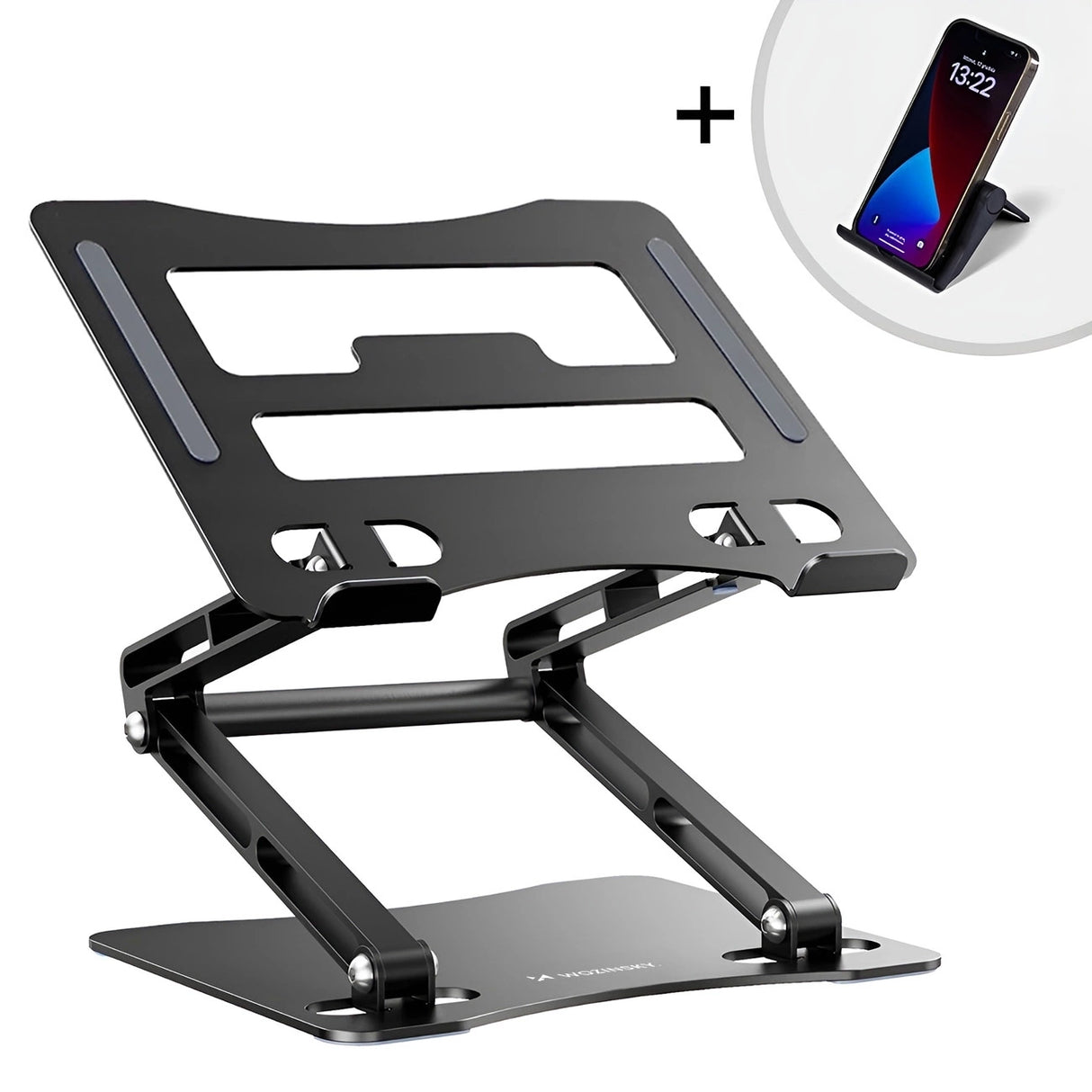 Wozinsky WRS-CPY75DSB Aluminium Laptop og Tablet Stand + Gratis Smartphone Stand - sort