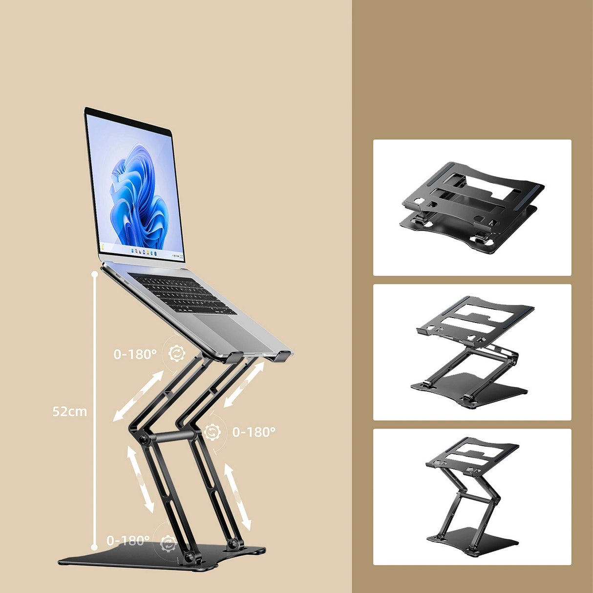 Wozinsky WRS-CPY75DSB Aluminium Laptop og Tablet Stand + Gratis Smartphone Stand - sort