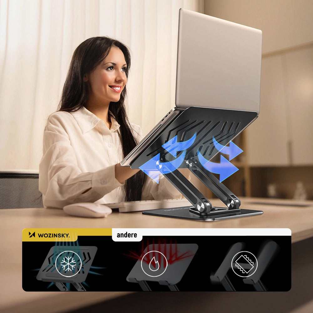 Wozinsky WRS-CPY84SB 360 Aluminum Laptop and Tablet Stand + Free Smartphone Stand - Black