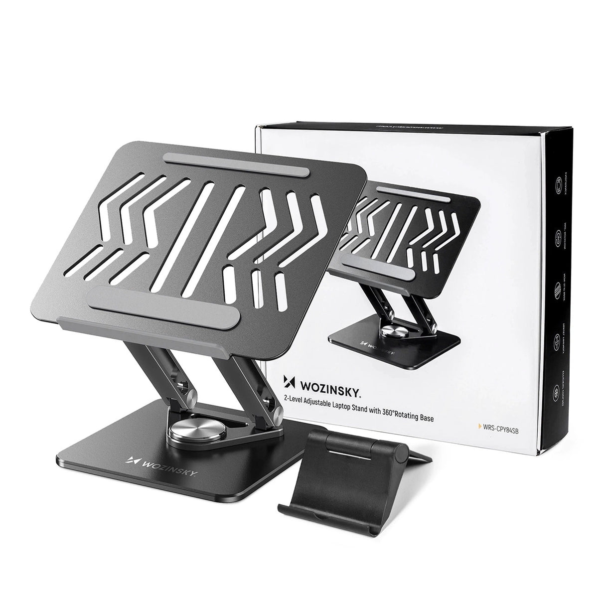 Wozinsky WRS-CPY84SB 360 Aluminum Laptop and Tablet Stand + Free Smartphone Stand - Black