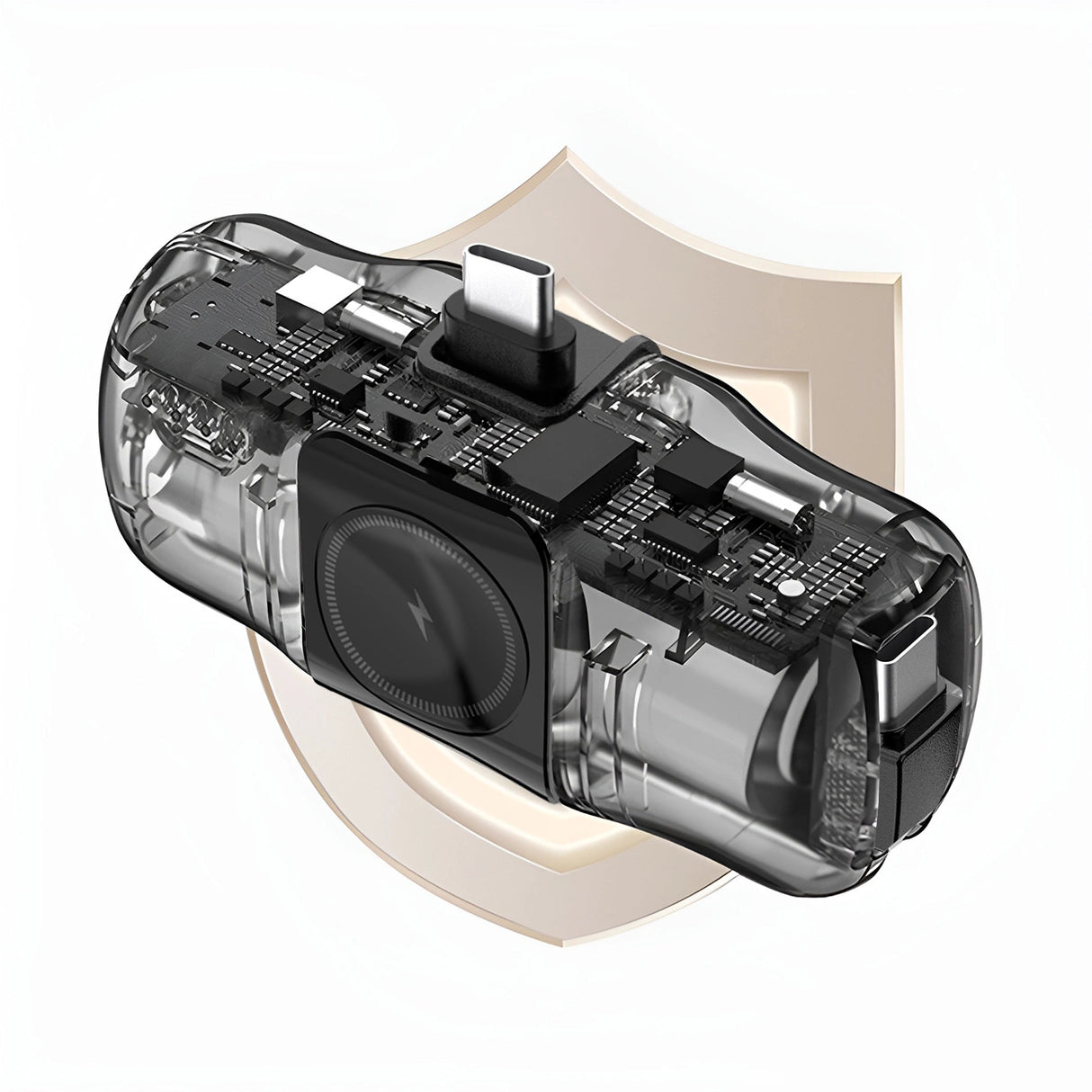 Wozinsky WF16-YCS 5000mAh 15W USB-C Mini Power Bank med indbygget USB-C-kabel og Apple Watch-oplader - sort