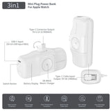 Wozinsky WF16-YCS 5000mAh 15W USB-C Mini Power Bank med indbygget USB-C-kabel og Apple Watch-oplader - hvid