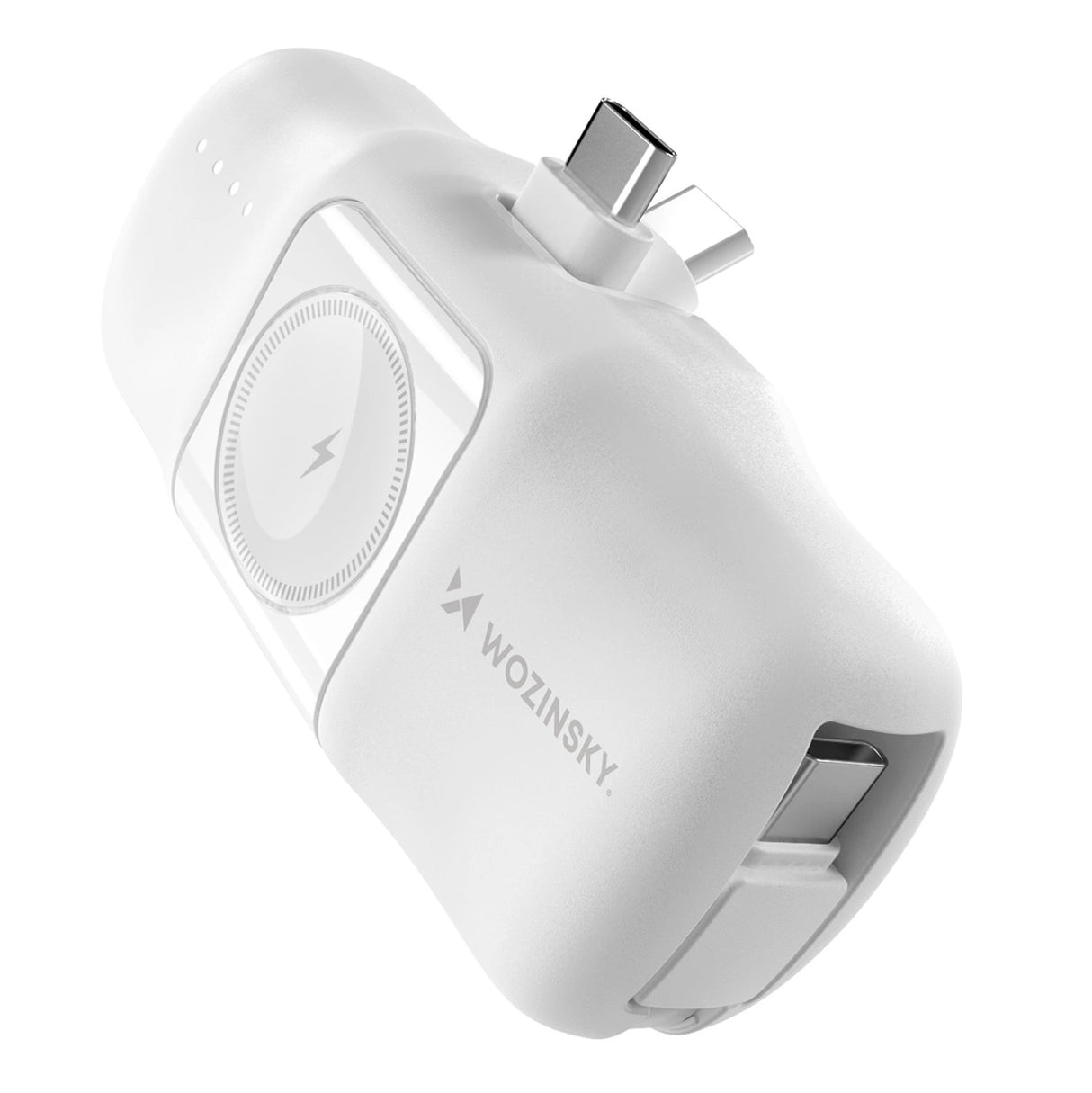 Wozinsky WF16-YCS 5000mAh 15W USB-C Mini Power Bank med indbygget USB-C-kabel og Apple Watch-oplader - hvid