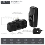 Wozinsky WF16-YLS 5000mAh 15W Lightning Mini Power Bank med indbygget USB-C-kabel og Apple Watch-oplader - sort