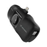 Wozinsky WF16-YLS 5000mAh 15W Lightning Mini Power Bank med indbygget USB-C-kabel og Apple Watch-oplader - sort