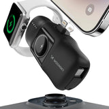 Wozinsky WF16-YLS 5000mAh 15W Lightning Mini Power Bank med indbygget USB-C-kabel og Apple Watch-oplader - sort
