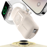 Wozinsky WF16-YLS 5000mAh 15W Lightning Mini Power Bank med indbygget USB-C-kabel og Apple Watch-oplader - Beige
