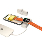 Wozinsky WF16-YLS 5000mAh 15W Lightning Mini Power Bank med indbygget USB-C-kabel og Apple Watch-oplader - Beige