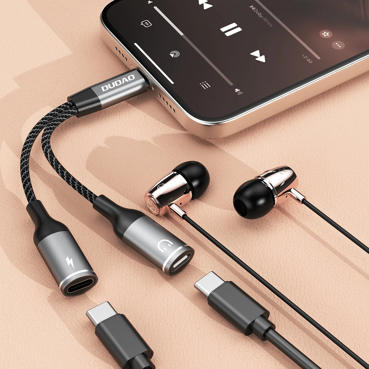 Dudao L13C+ 2in1 USB-C Adapter - Gray