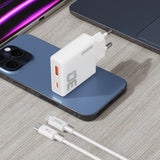 GaN Dudao A30EUL 30W USB-A / USB-C Wall Charger + USB-C - Lightning Cable - Hvid