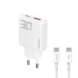 GaN Dudao A30EUT 30W USB-A / USB-C Wall Charger + USB-C - USB-C Cable - Hvid