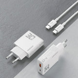 GaN Dudao A30EUT 30W USB-A / USB-C Wall Charger + USB-C - USB-C Cable - Hvid