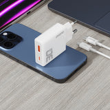 GaN Dudao A30EUT 30W USB-A / USB-C Wall Charger + USB-C - USB-C Cable - Hvid