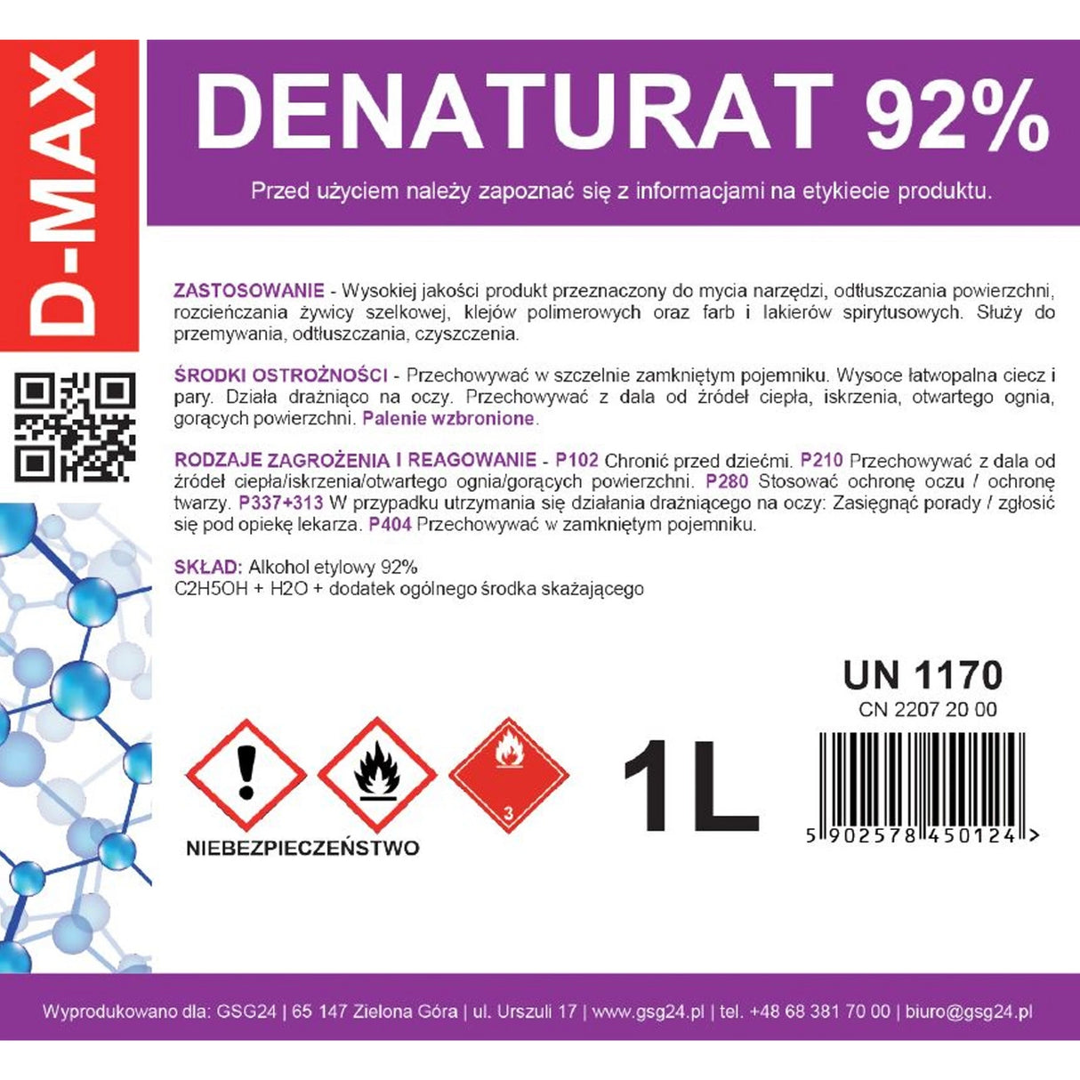 Denatureret alkohol D-MAX 1L