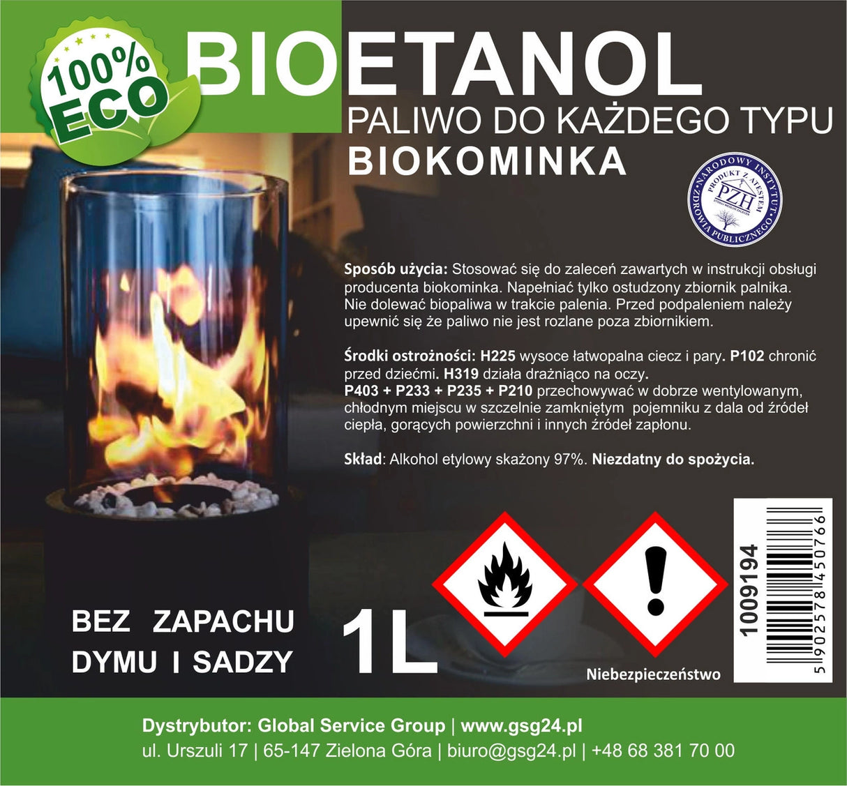 Bioalkohol bioethanol BIO-brændstof til biofireplace 1L