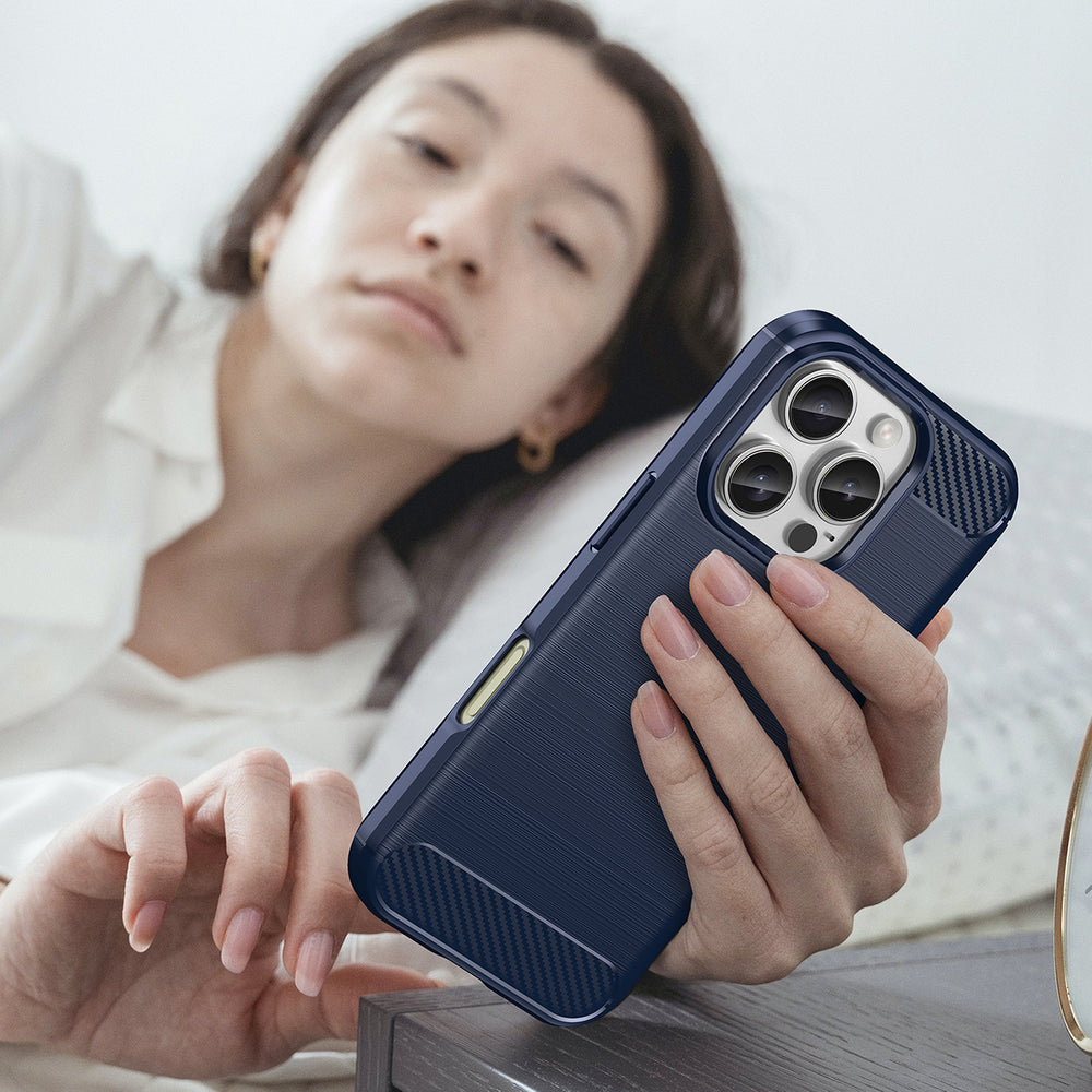 Carbon Case til iPhone 16 Pro Max Silicone Case - Blå