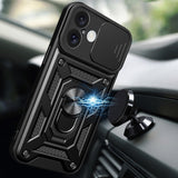 Hybrid Armor Camshield iPhone 16 Armored Case med Camera Cover og Stand - sort