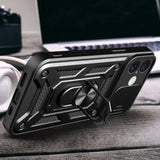 Hybrid Armor Camshield iPhone 16 Armored Case med Camera Cover og Stand - sort