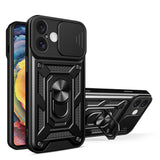 Hybrid Armor Camshield iPhone 16 Plus Armored Case med Camera Cover og Stand - sort