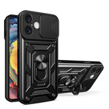 Hybrid Armor Camshield iPhone 16 Plus Armored Case med Camera Cover og Stand - sort
