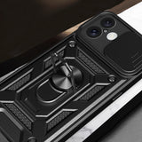 Hybrid Armor Camshield iPhone 16 Plus Armored Case med Camera Cover og Stand - sort