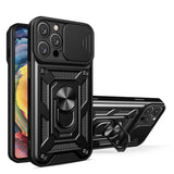 Hybrid Armor Camshield iPhone 16 Pro Case med Camera Cover og Stand - sort