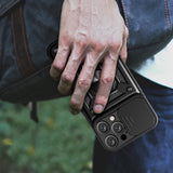 Hybrid Armor Camshield iPhone 16 Pro Max Armored Case med Camera Cover og Stand - sort