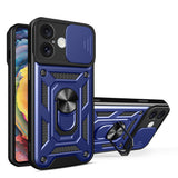 Hybrid Armor Camshield iPhone 16 Plus Armored Case med Camera Cover og Stand - Blå