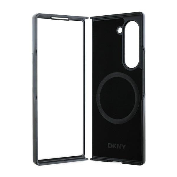 DKNY Magsafe Plain Leather Metal Stack Logo Case for Samsung Galaxy Z Fold 6 - Black