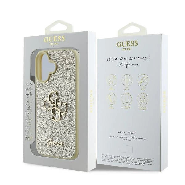 Guess Fixed Glitter Big 4G Case for iPhone 16 Plus - Gold