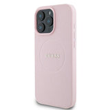 Guess MagSafe Grained Gold Ring iPhone 15 Pro Max Case - Pink