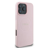 Guess MagSafe Grained Gold Ring iPhone 15 Pro Max Case - Pink