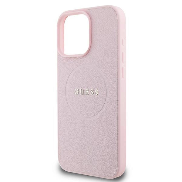 Guess MagSafe Grained Gold Ring iPhone 15 Pro Max Case - Pink