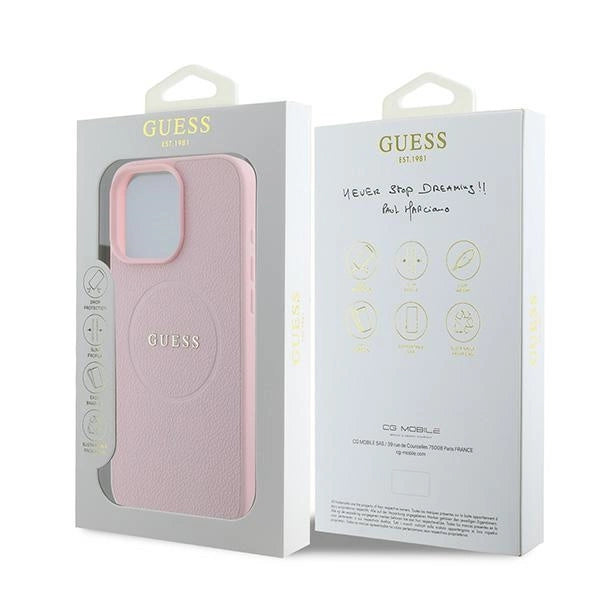 Guess MagSafe Grained Gold Ring iPhone 15 Pro Max Case - Pink
