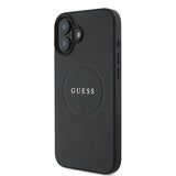 Guess Grained Gold Ring MagSafe case for iPhone 16 Plus - black