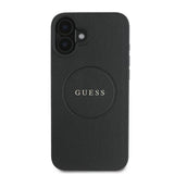 Guess Grained Gold Ring MagSafe case for iPhone 16 Plus - black