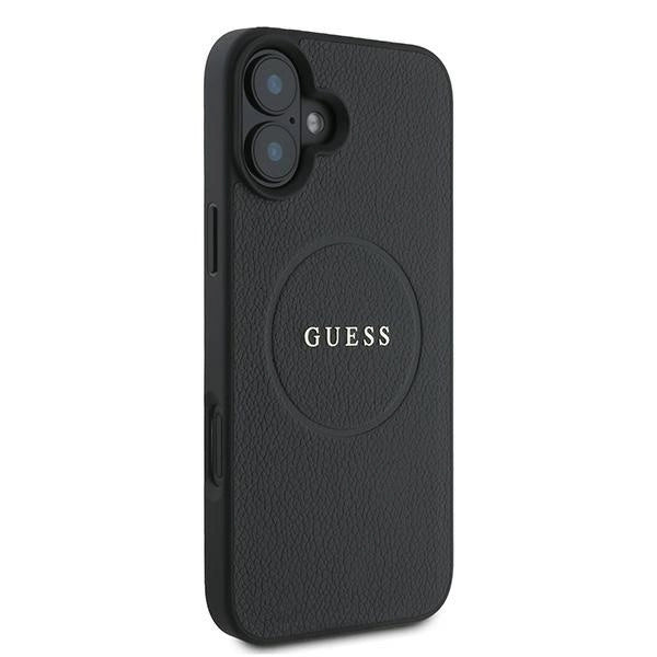 Guess Grained Gold Ring MagSafe case for iPhone 16 Plus - black