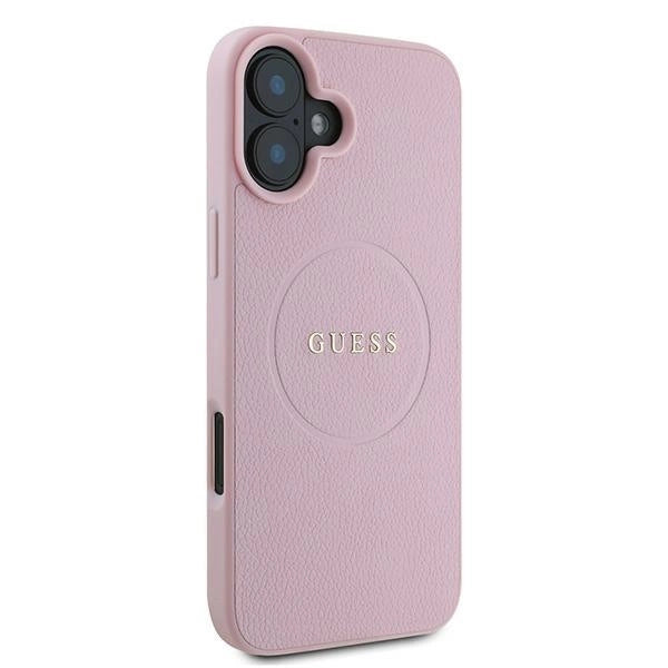 Guess Grained Gold Ring MagSafe iPhone 16 Plus Case - Pink