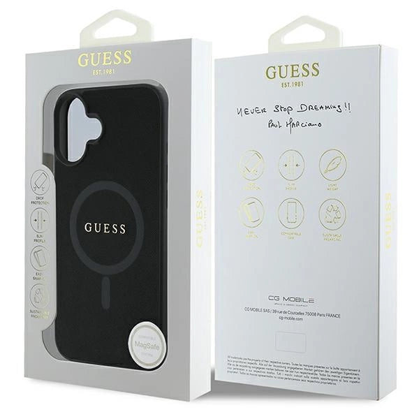 Guess Saffiano Classic Logo MagSafe iPhone 16 Plus Hylde - sort