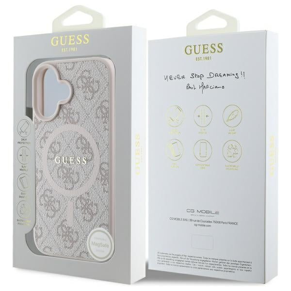 Guess 4G Ring Classic Logo MagSafe iPhone 16 Case - Pink