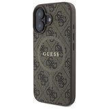 Guess 4G Ring Classic Logo MagSafe iPhone 16 Case - Brown