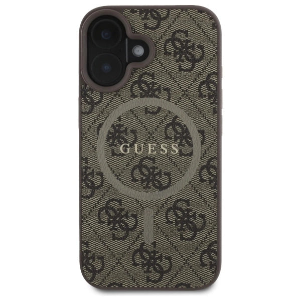 Guess 4G Ring Classic Logo MagSafe iPhone 16 Case - Brown