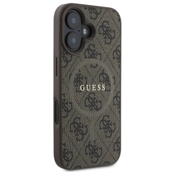 Guess 4G Ring Classic Logo MagSafe iPhone 16 Case - Brown