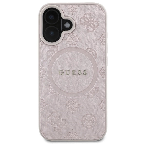 Guess Saffiano Peony Classic Logo MagSafe iPhone 16 Case - Pink
