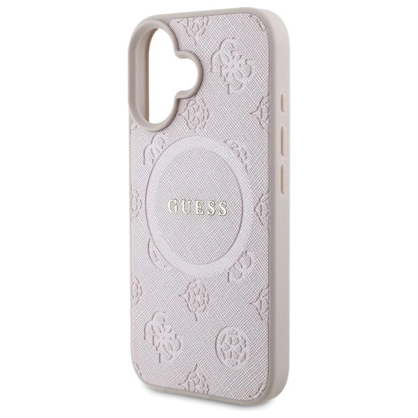 Guess Saffiano Peony Classic Logo MagSafe iPhone 16 Case - Pink