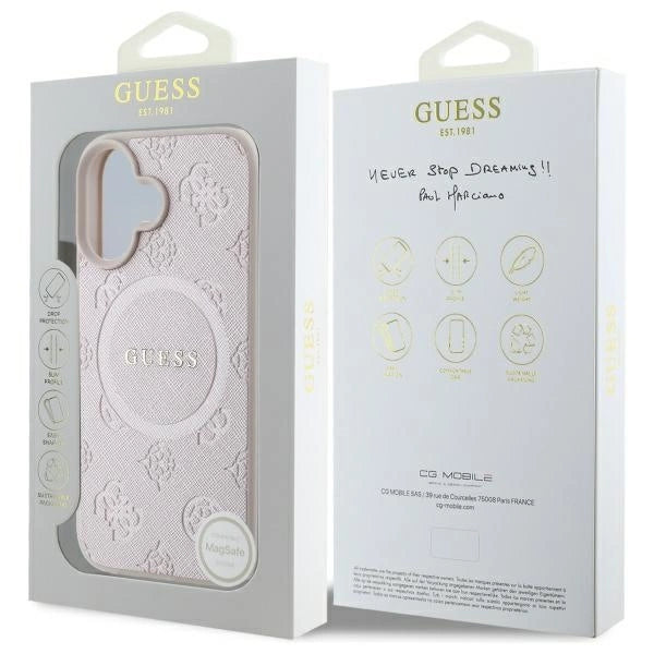 Guess Saffiano Peony Classic Logo MagSafe iPhone 16 Case - Pink
