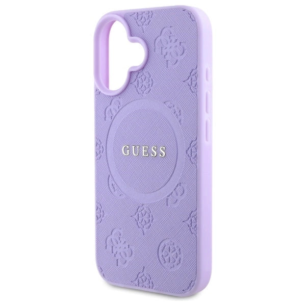 Guess Saffiano Peony Classic Logo MagSafe iPhone 16 Case - Purple