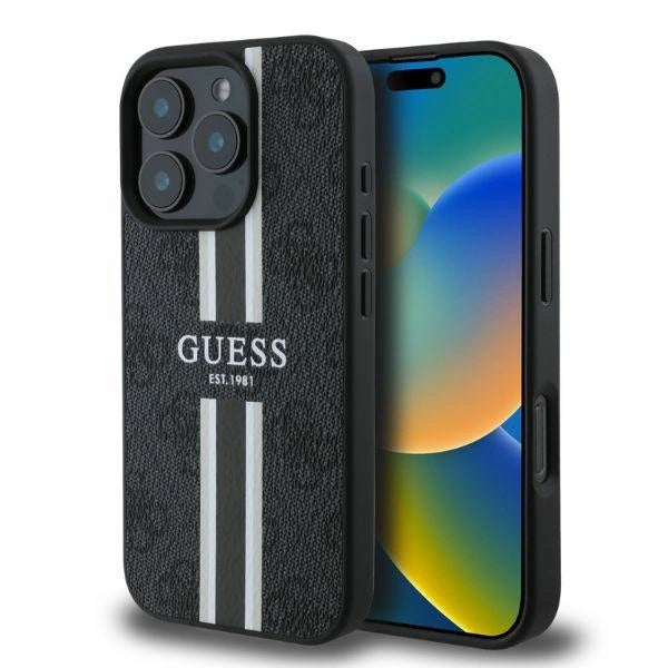 Guess 4G Printed Stripes MagSafe case til iPhone 16 Pro Max - sort