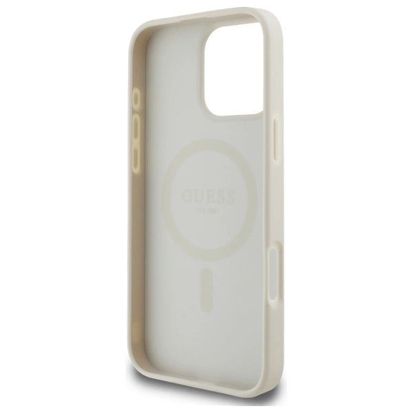 Guess Grained Gold Ring MagSafe Case for iPhone 16 Pro Max - Beige
